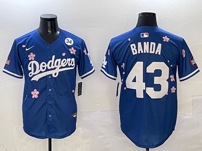 Men Los Angeles Dodgers 43 Banda Blue Sakura Edition 2025 Nike MLB Jersey style 7